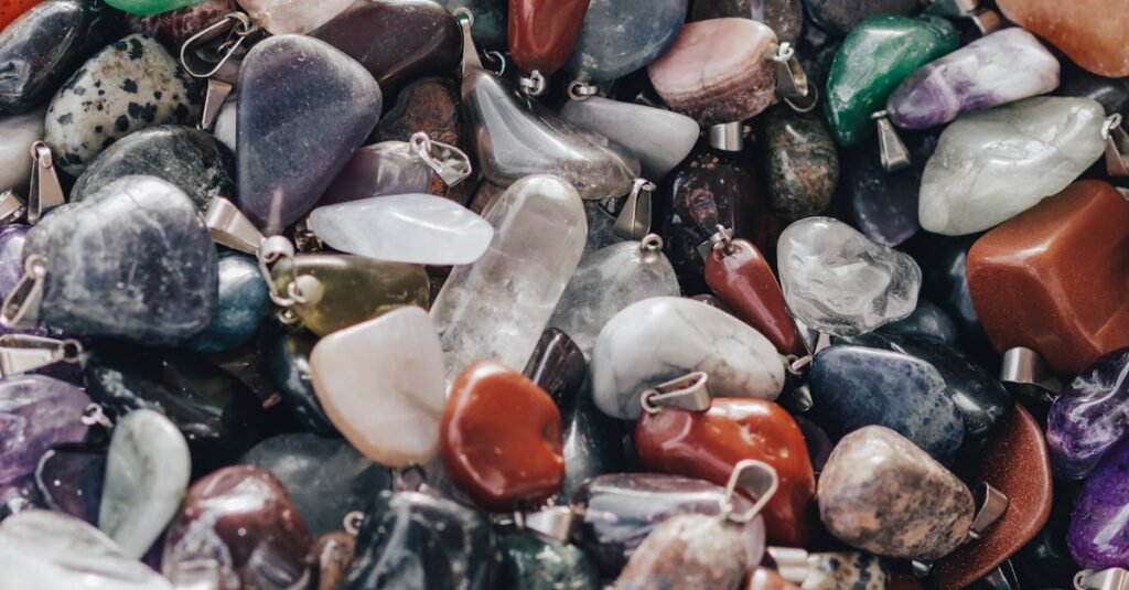 A colorful assortment of polished gemstones, perfect for jewelry making or decor.